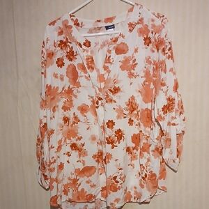 Basic Editions Floral Blouse - Orange and White